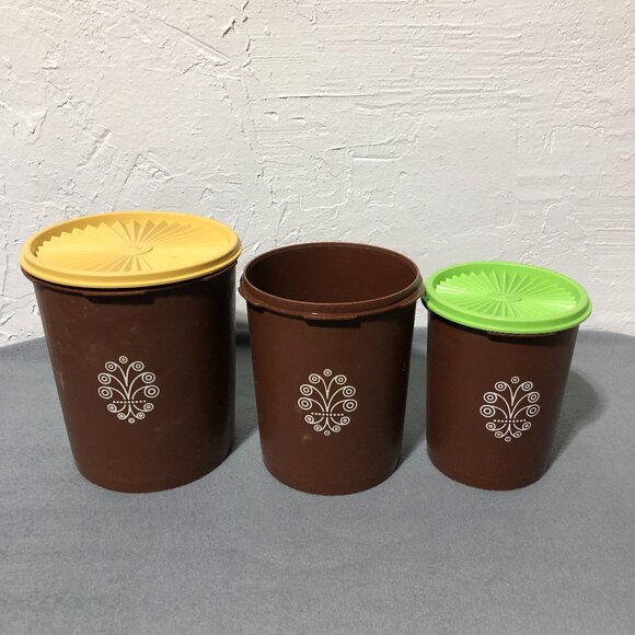 Vintage Brown Tupperware Servalier Canisters Set of 3 - Picture 1 of 7